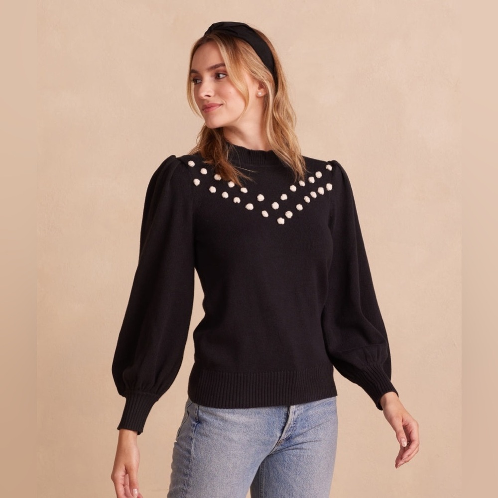 Summersalt The Year-Round Balloon Sleeve Pompom Sweater Black Size XL NWT